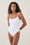 Thin Strap Low Scoop One Piece Cheeky, WHITE CRINKLE - alternate image 1