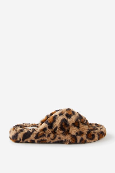 Cosy Crossover Slipper, LEOPARD