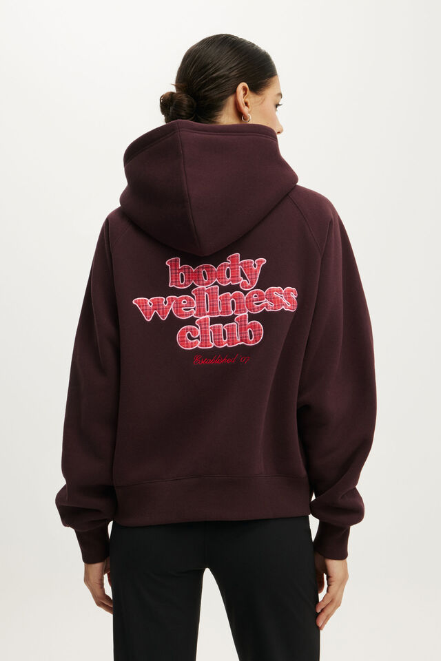 Plush Premium Graphic Raglan Hoodie, ITALIAN PLUM/OFF SEASON