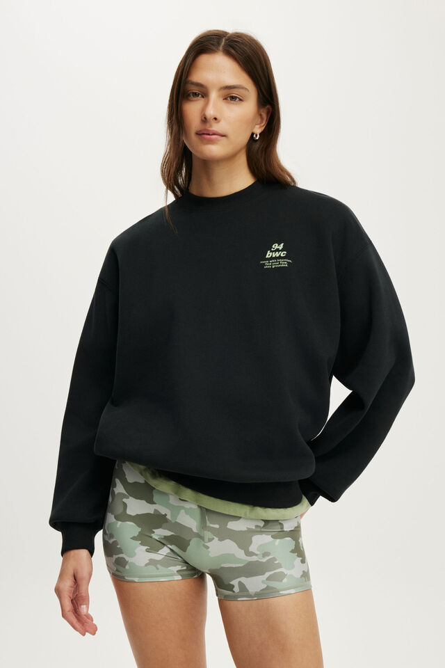Plush Graphic Crew Sweatshirt, BLACK/FLOWER