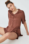 Short Sleeve Satin Sleep Shirt, TOASTED HAZELNUT - alternate image 4
