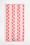Cotton Beach Towel Personalised, GIGI DAISY STRIPE PINK RED - alternate image 1