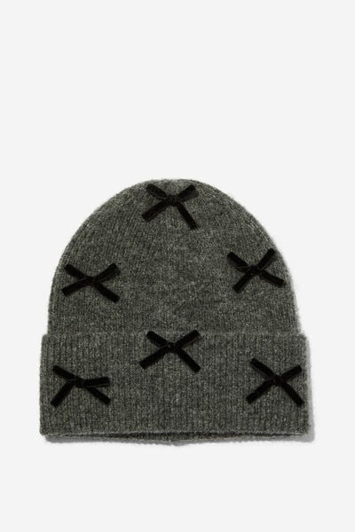 Body Cosy Rib Beanie, CHARCOAL BOWS