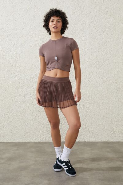 Active Mesh Pleated Skirt, DEEP TAUPE