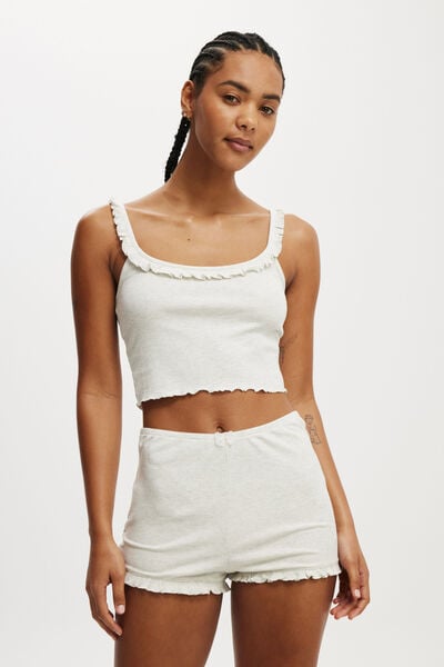 Rib Ruffle Cami, LIGHT GREY MARLE