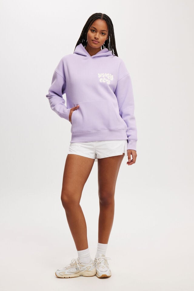 Plush Premium Graphic Hoodie, PURPLE ROSE/WELLNESS CLUB COCONUT MILK