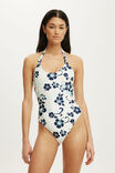 Halter Knot One Piece Cheeky, HIBISCUS NAVY SHIMMER - example image 4