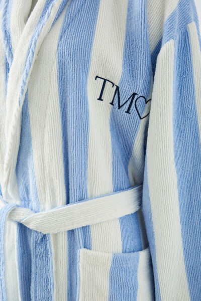 Luxe Terry Robe Personalised, BLUE/WHITE CLAUDIA STRIPE