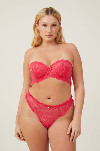 Butterfly Lace Strapless Push Up2 Bra, ROSE RED