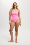 Thin Strap Low Scoop One Piece Cheeky, NEON PINK - alternate image 1