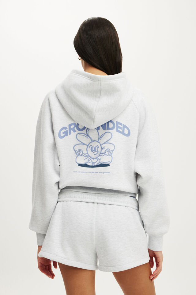 Plush Premium Graphic Raglan Hoodie, CLOUDY GREY MARLE/FLOWER