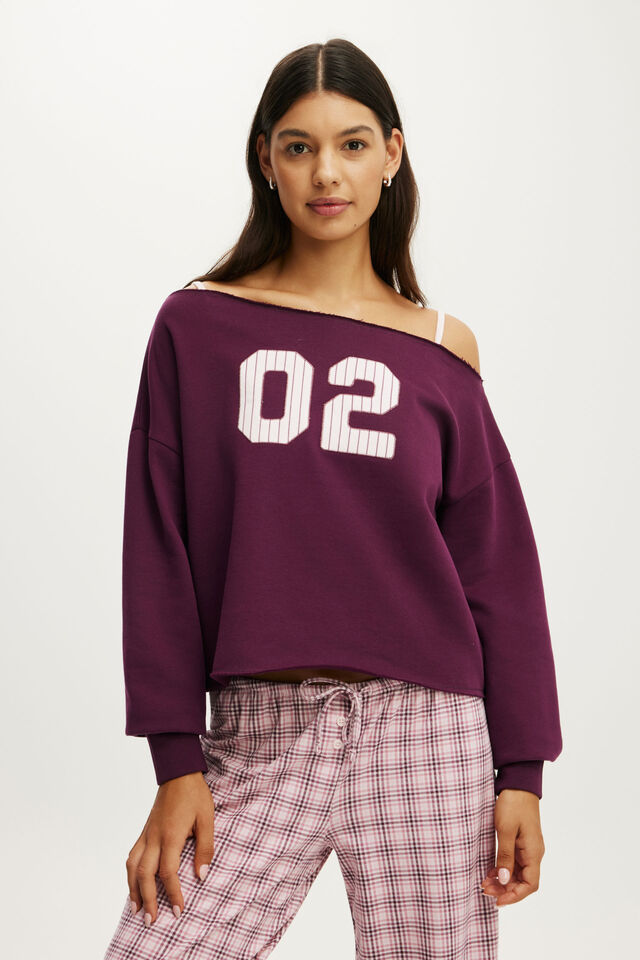 Off The Shoulder Fleece Jumper, BLACKCURRANT/02
