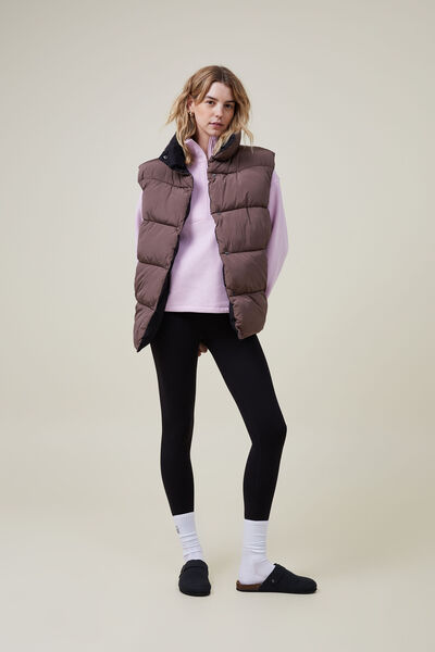 The Recycled Reversible Mother Puffer Vest 2.0, DEEP TAUPE/BLACK