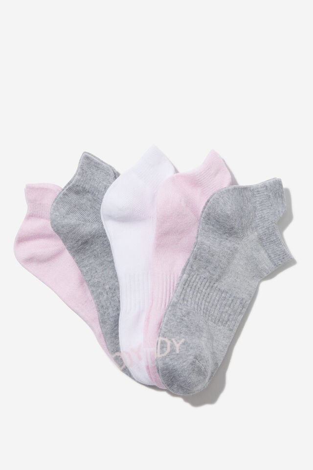 Body 5Pk Ankle Sport Sock, MILLENNIAL PINK / GREY MARLE