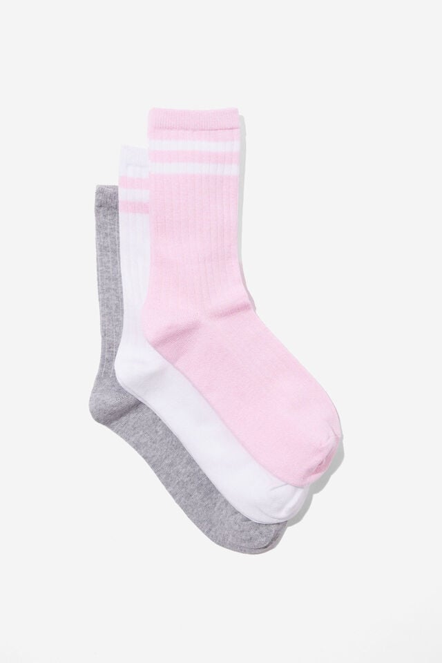 Body Crew Socks 3Pk, MILLENNIAL PINK / GREY MARLE