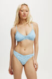 Organic Cotton Lace Triangle Padded Bralette, BOW STRIPE BLUE - alternate image 1