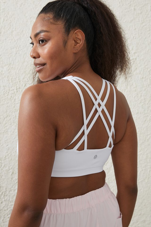 Recycled Strappy Sports Crop, WHITE