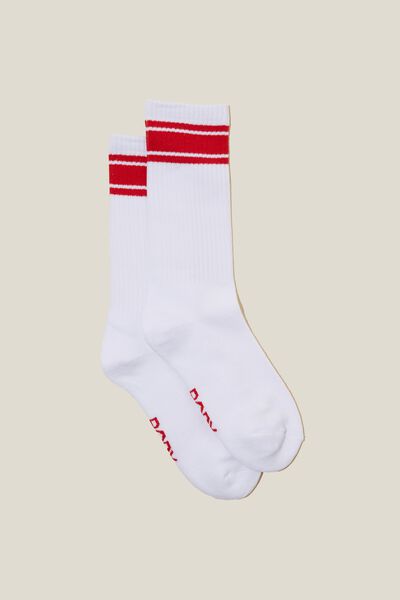 Active Tube Sock, WHITE/ CHERRY RED