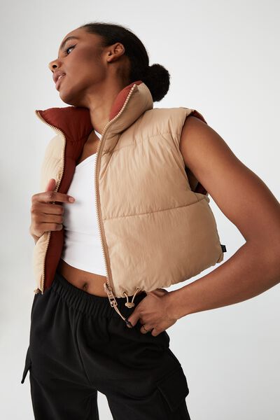 Recycled Puffer Vest, CUBAN SAND/GINGER SNAP