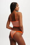 Gathered Thick Strap Brazilian Bikini Bottom, ORANGE STRIPE RIB - alternate image 3