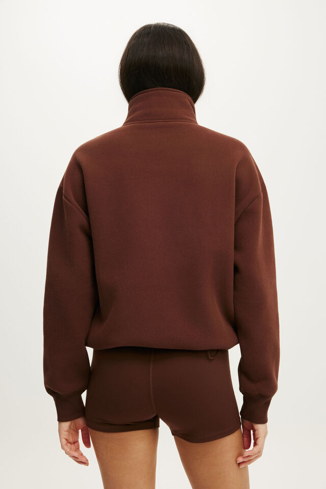 Plush Half Zip Sweatshirt, CHESTNUT