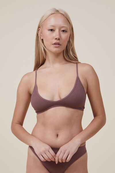Seamless Rib Triangle Padded Bralette, ROSE TAUPE
