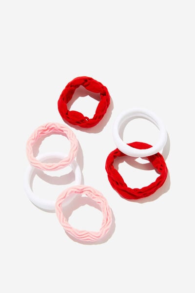 Mixed Hair Ties 6Pk, PINK/RED