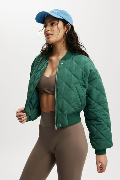 Quilted Rib Bomber Jacket, SPORTY GREEN