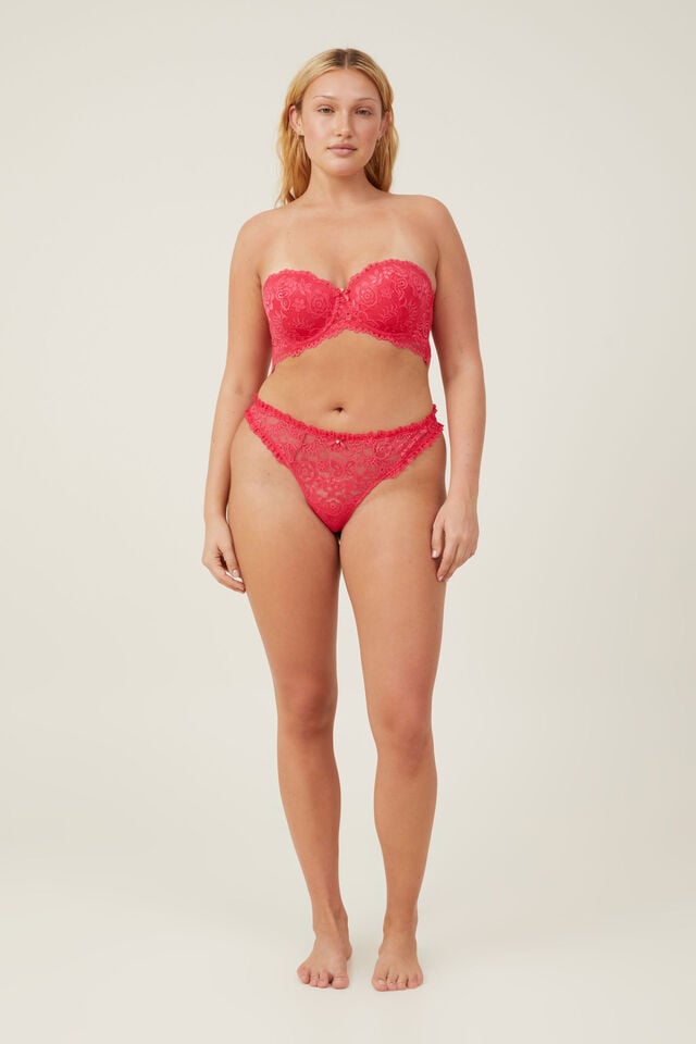 Butterfly Lace Thong Brief, ROSE RED