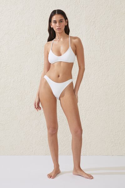 High Side Brazilian Seam Bikini Bottom, WHITE WIDE RIB