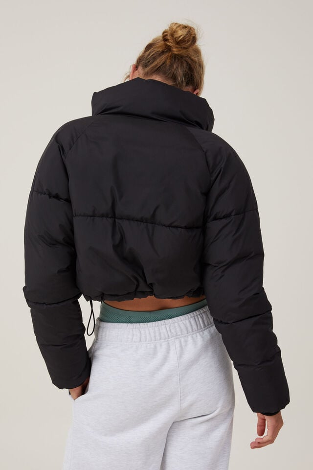 The Mother Puffer Cropped Jacket, BLACK