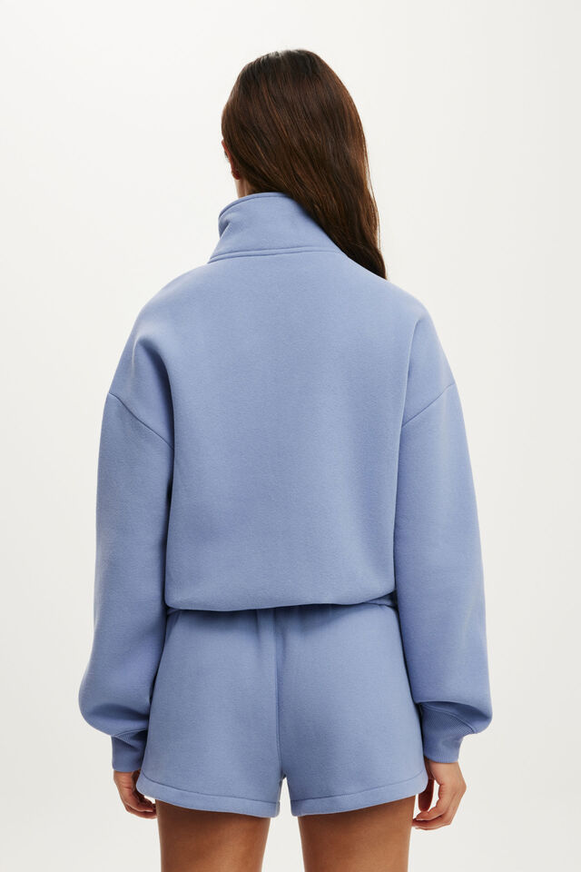 Plush Half Zip Sweatshirt, BLUE ICE