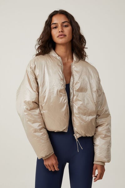 The Recycled Mother Puffer Bomber Jacket, WHITE PEPPER