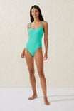 Thin Strap Low Scoop One Piece Cheeky, FRESH GREEN CRINKLE - alternate image 4