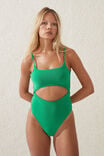Thin Strap Cut Out One Piece Cheeky, CACTUS GREEN TERRY - alternate image 1
