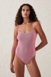Thin Strap Low Scoop One Piece Cheeky, NEON CRUSH/BLACK CRINKLE - alternate image 1