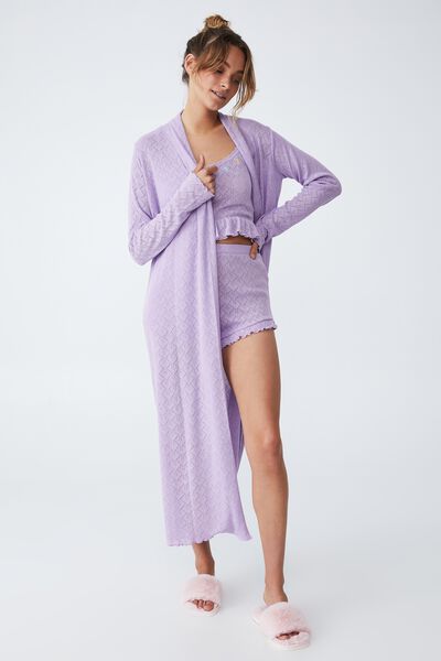 Pointelle Bed Robe, SOFT GRAPE