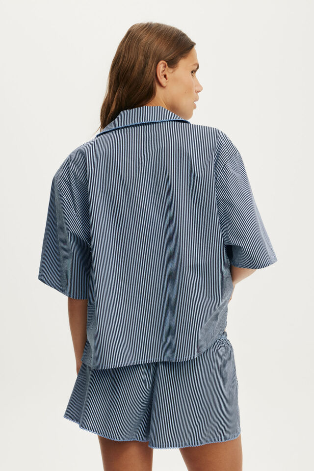 Personalised Cotton Soft Short Sleeve Set, ZOE STRIPE DAYDREAM BLUE/MOON TIDE