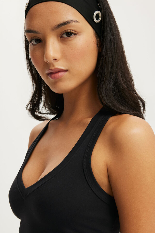Ultra Soft Plunge Front Racer Tank, BLACK