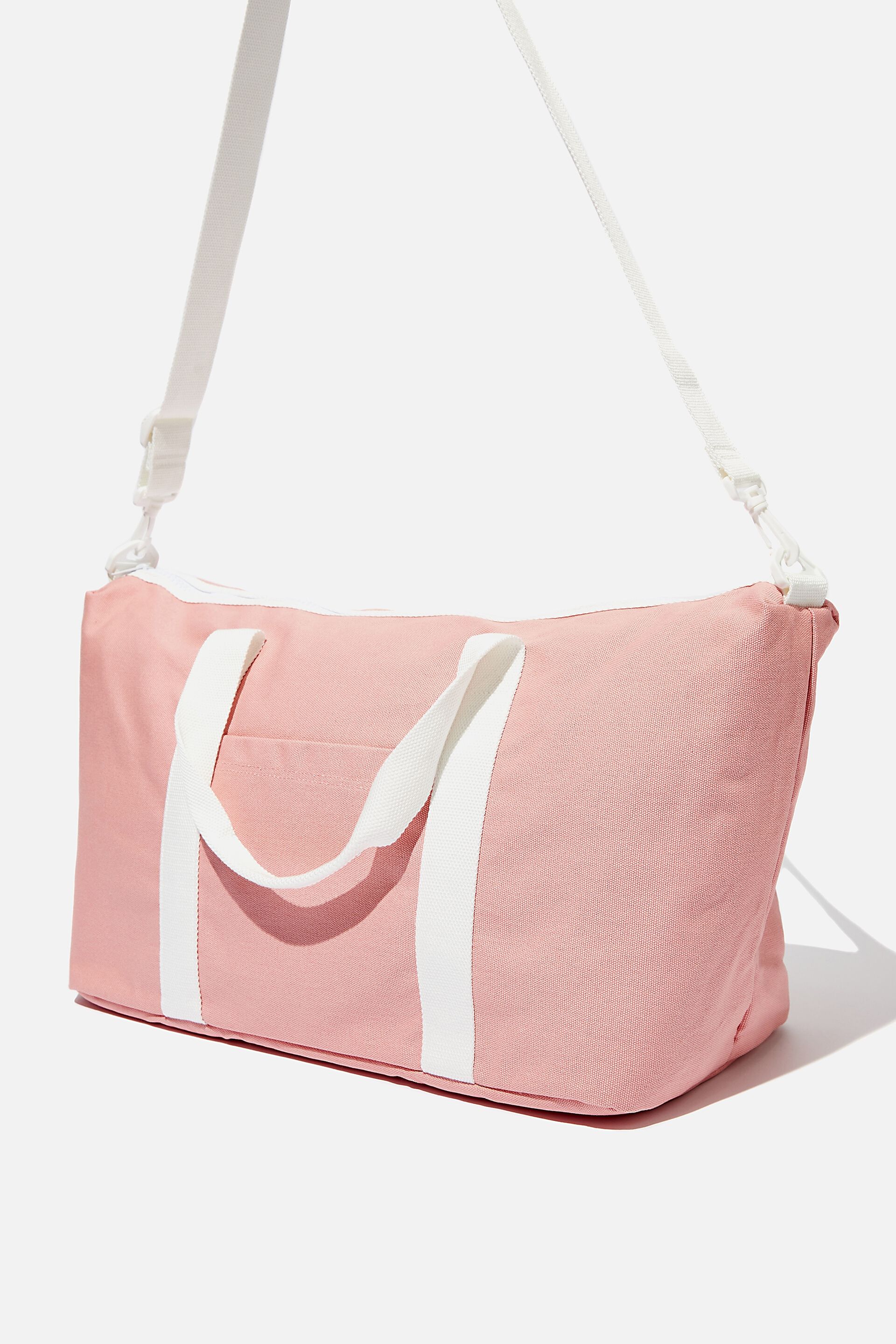 pink canvas duffle bag