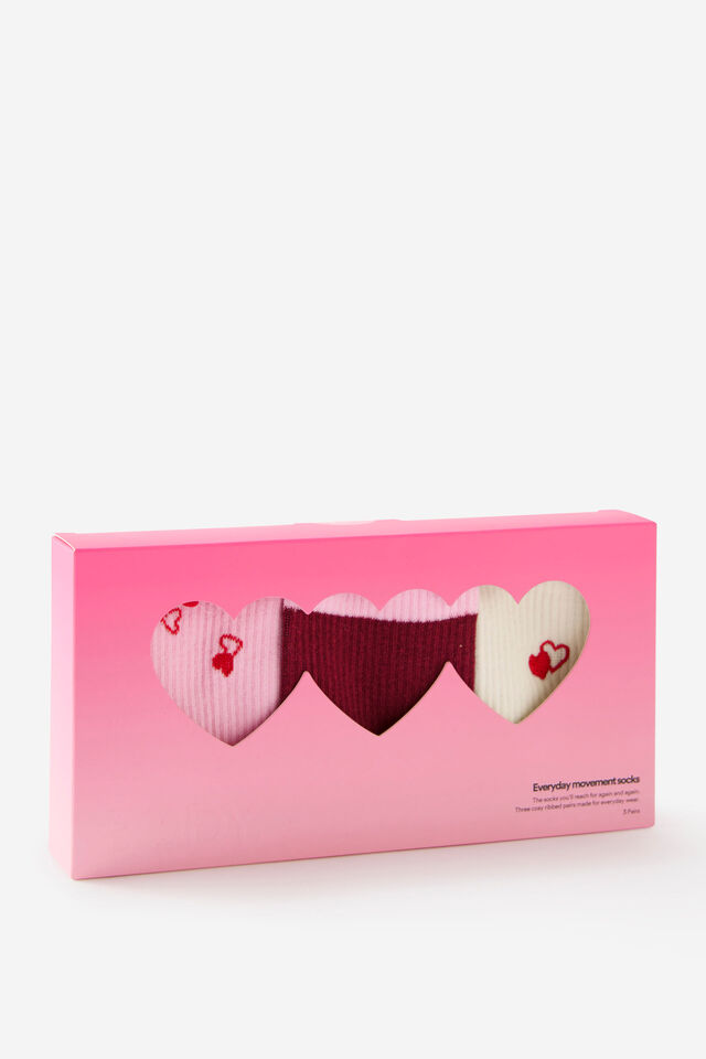 Gift Sleep Sock 3Pk, RED DITSY/HEART