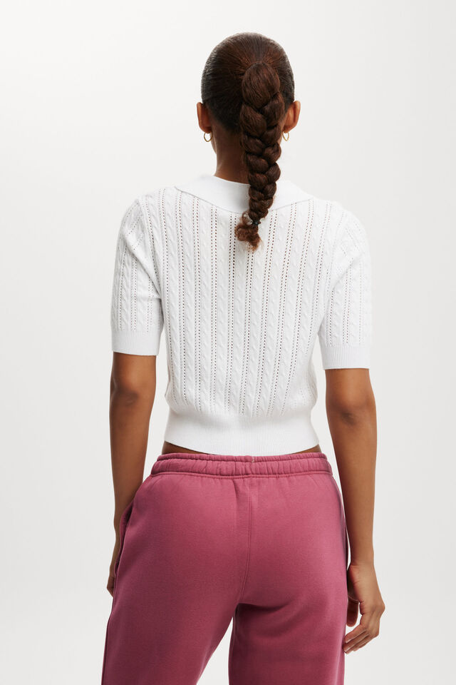 Lightweight Knit Polo Tshirt, WHITE