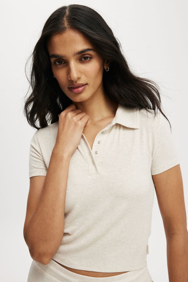 Sleep Recovery Polo Top, CREAM MARLE