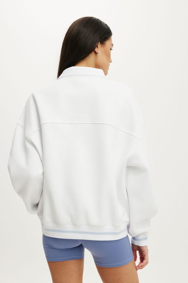 Plush Oversized Rugby Sweatshirt, WHITE