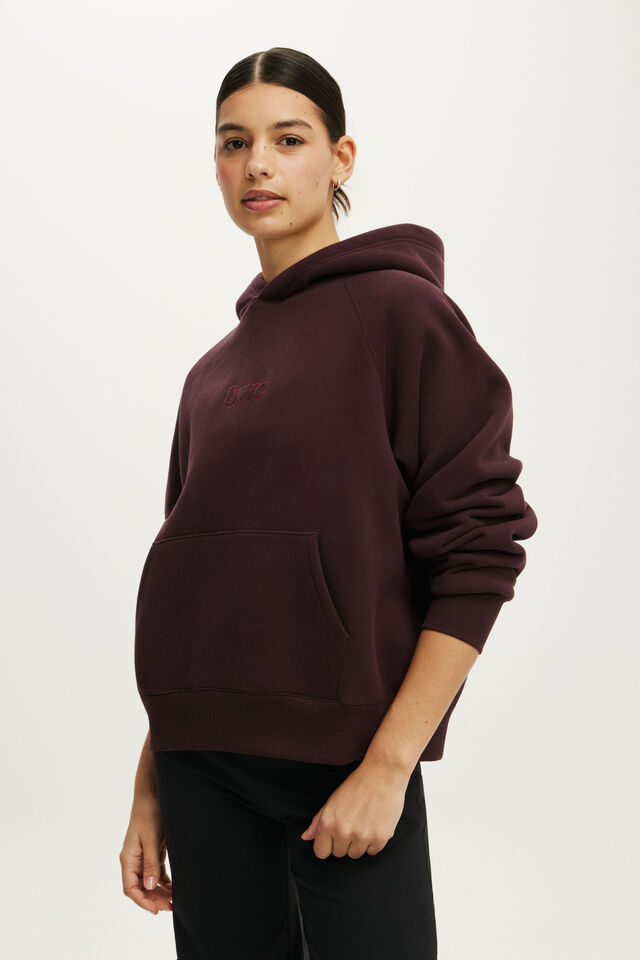 Plush Premium Graphic Raglan Hoodie, ITALIAN PLUM/OFF SEASON
