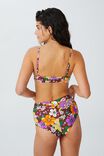 Contrast Fixed Triangle Bikini Top, BLOOMING RETRO FLORAL GREEN SHIMMER