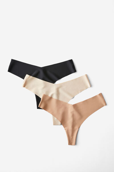 The Invisible G String Brief 3 Pack, BLACK/FRAPPE/MAPLE SUGAR