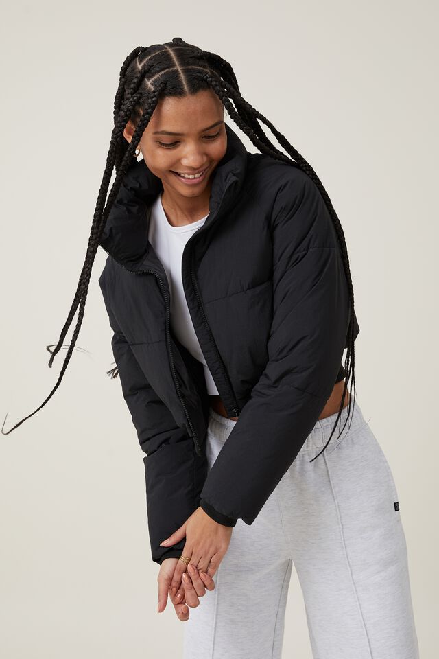The Recycled Cropped Mother Puffer 2.0, BLACK