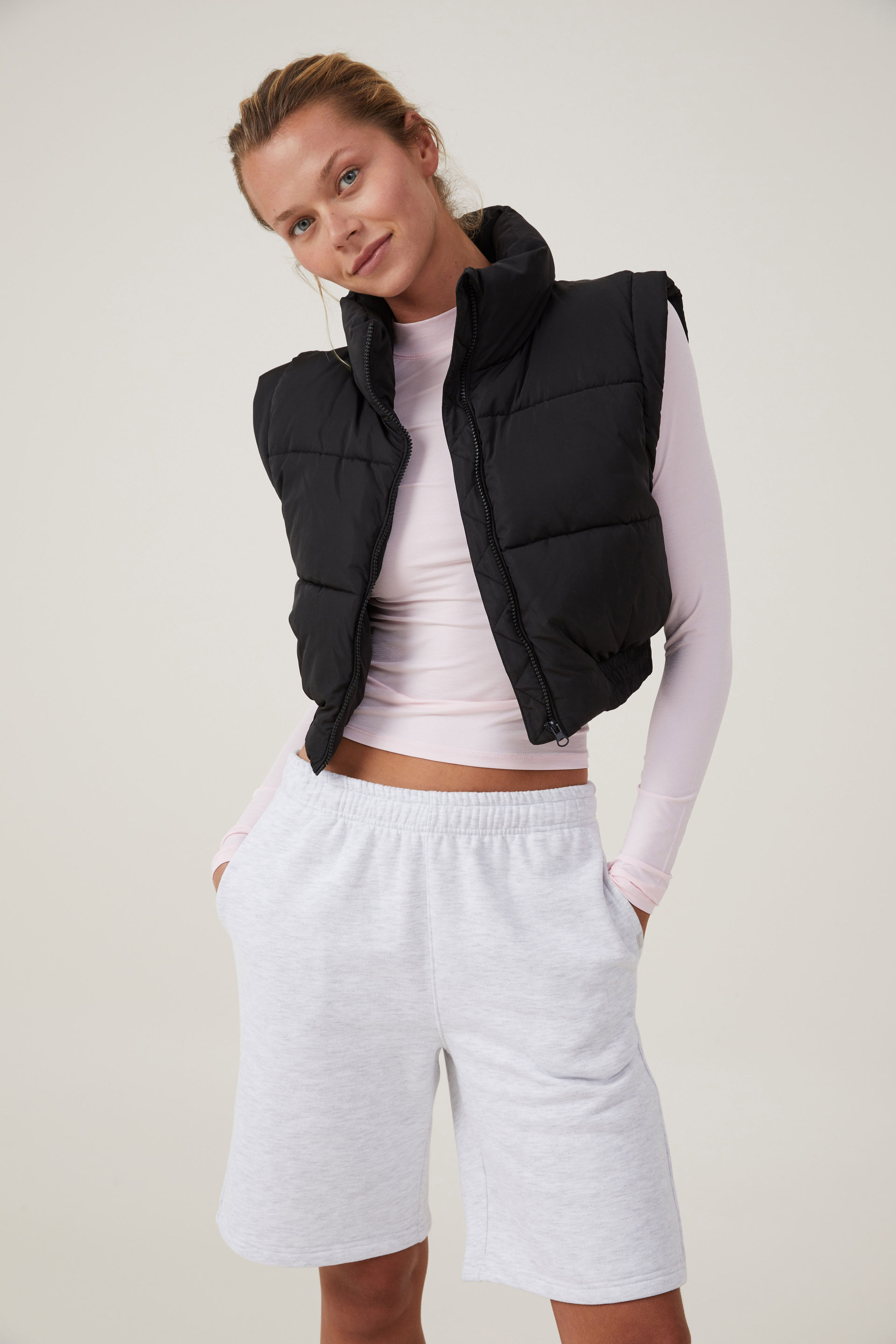 The Mother Puffer Panelled Crop Vest