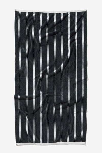 Cotton Beach Towel, CLASSIC STRIPE BLACK WHITE